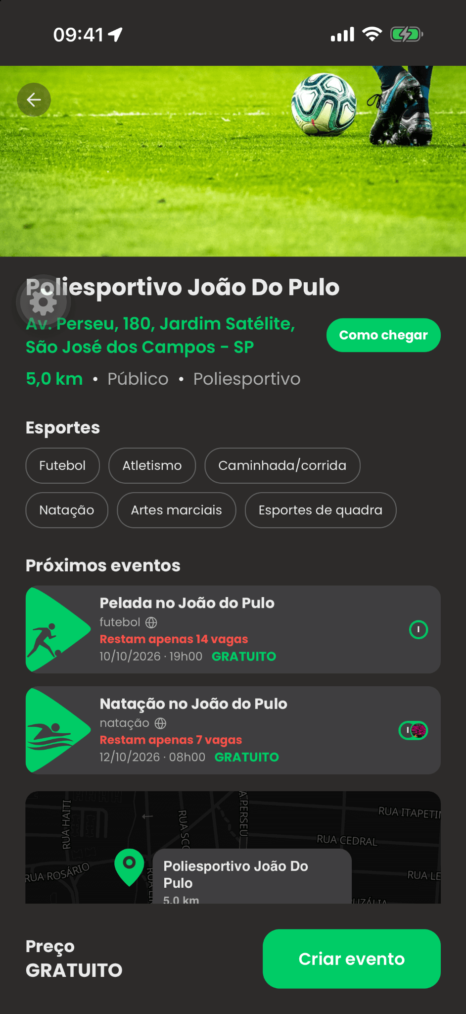 Locais para criar o evento